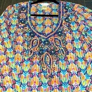 Anthropologie Lucky & Coco colorful beaded cover up